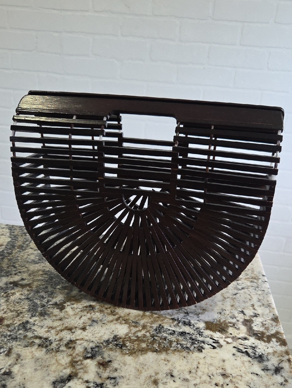 Dark Brown Semi-Circle Bamboo Accent Bag
